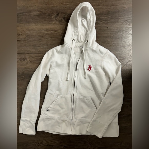 White Boston Zip up Hoodie - Picture 2 of 5